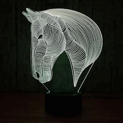 3D Led-lampa / Nattlampa Hästhuvud i 7 Valbara Färger
