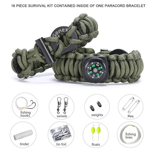LOKKEN® Paracord armband med fiskeredskap Grön