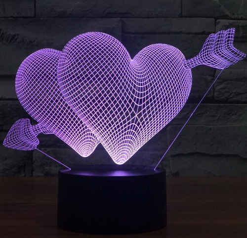3D Led-lampa / Nattlampa Hjärtan & Pil