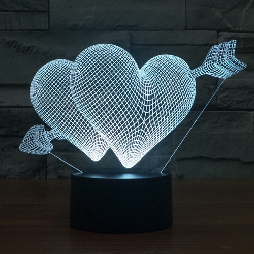 3D Led-lampa / Nattlampa Hjärtan & Pil