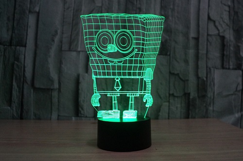 3D Led-lampa / Nattlampa Urcoola Svampbob Fyrkant i 7 Valbara Färger