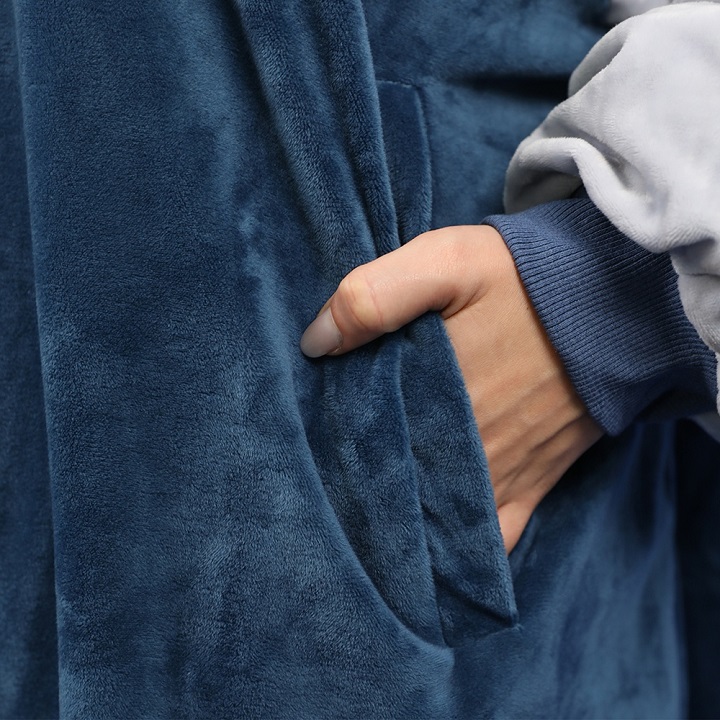 Oversize Blanket Filt Hoodie, Blå-Grå