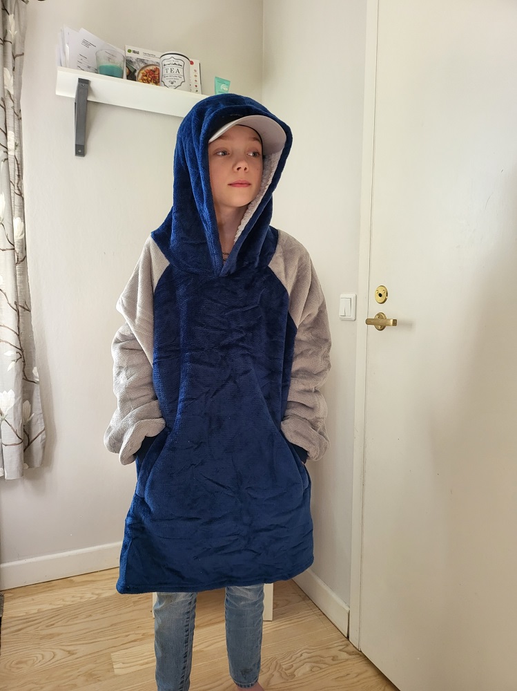 Oversize Filt Hoodie Blanket Barn & Ungdom - Blå/Grå