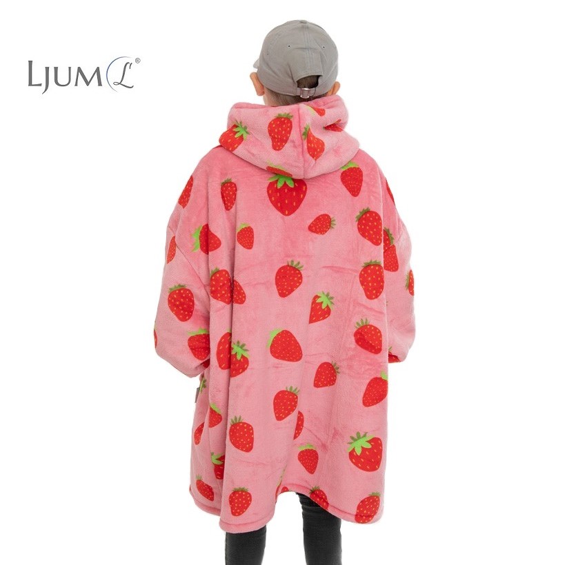 Ljum® Oversize Filt Hoodie Blanket Barn & Ungdom - Strawberry