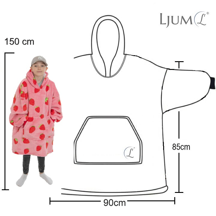 Ljum® Oversize Filt Hoodie Blanket Barn & Ungdom - Strawberry