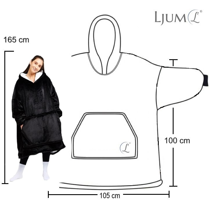 Ljum® Oversize Filt Hoodie Blanket - Svart