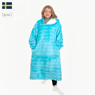Ljum® Oversize Filt Hoodie Blanket, Text-Turkos
