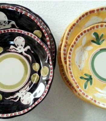 Amalfi tallriksset 6 delar i 2 färger -  assiett, djup tallrik, mattallrik, svart och gul