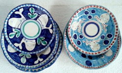 Amalfi tallriksset 6 delar i 2 färger -  assiett, djup tallrik, mattallrik, blå och turkos