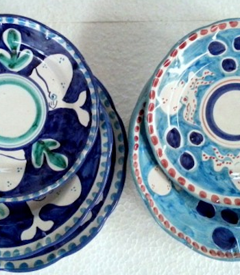 Amalfi tallriksset 6 delar i 2 färger -  assiett, djup tallrik, mattallrik, blå och turkos