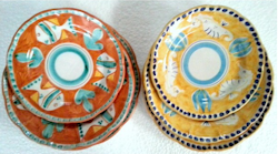 Amalfi tallriksset 6 delar i 2 färger -  assiett, djup tallrik, mattallrik, orange och gul