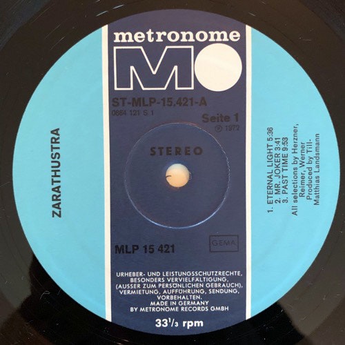 ZARATHUSTRA Zarathustra (Metronome - Germany original) (EX/VG+) LP