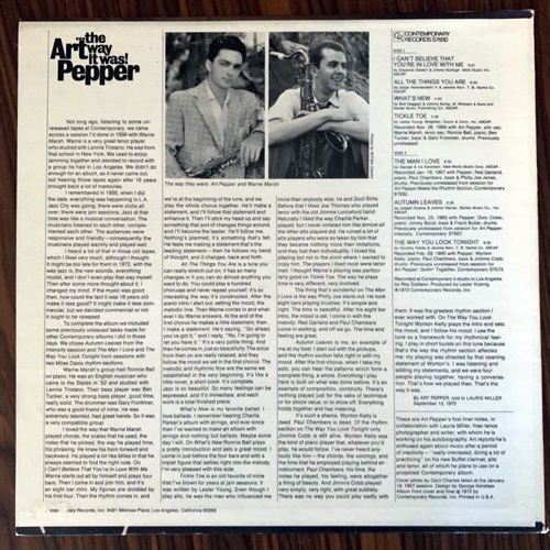 ART PEPPER ...The Way It Was! (Contemporary - USA later 70's reissue) (VG+) LP