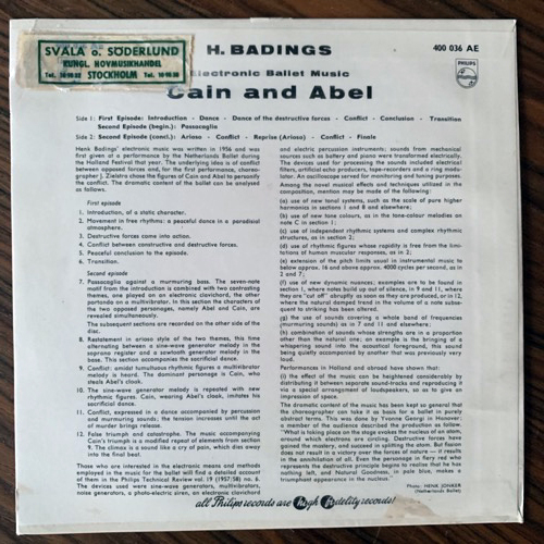 HENK BADINGS Electronic Ballet Music "Cain And Abel" (Philips - Holland original) (VG+/EX) 7"