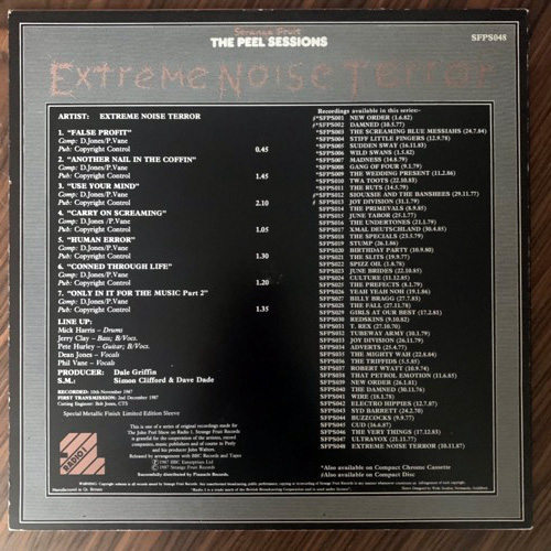 EXTREME NOISE TERROR The Peel Sessions (Strange Fruit - UK original) (VG+/VG) 12"