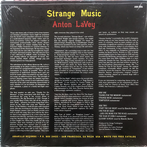 ANTON LAVEY Strange Music (Amarillo - USA original) (NM/EX) 10"