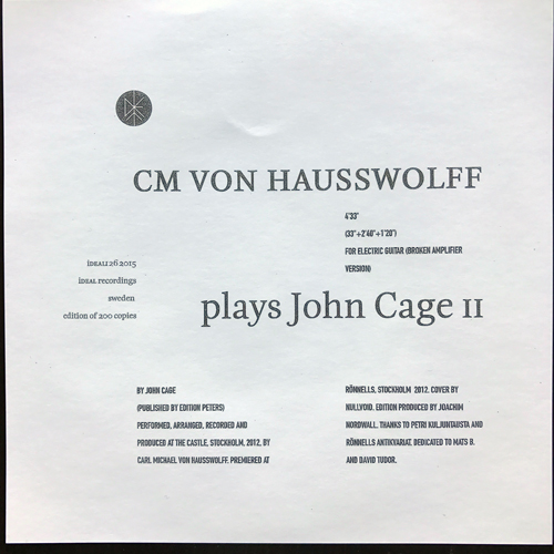 CM VON HAUSSWOLFF Plays John Cage II (iDEAL - Sweden original) (NM) FLEXI 7"