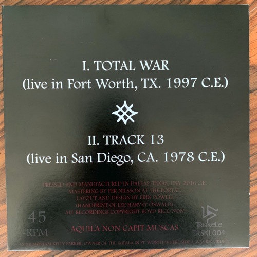 NON Total War (Red vinyl. With patch and sticker) (Triskele - USA original) (NM) 7"