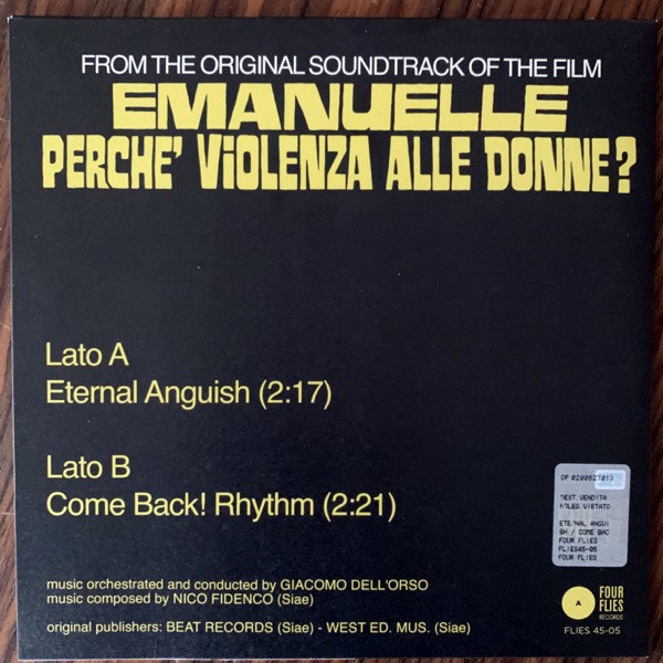 SOUNDTRACK Nico Fidenco - Eternal Anguish / Come Back! Rhythm (Four Flies - Italy original) (NM/EX) 7"