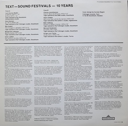 VARIOUS Text-Sound Festivals 10 Years (Fylkingen - Sweden original) (EX) LP