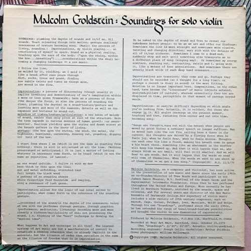 MALCOLM GOLDSTEIN Soundings (Self released - USA original) (VG+/EX) LP