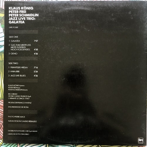 KLAUS KÖNIG, PETER FREI, PETER SCHMIDLIN Jazz Live Trio ‎– Galatea (Dire - Italy original) (VG+) LP