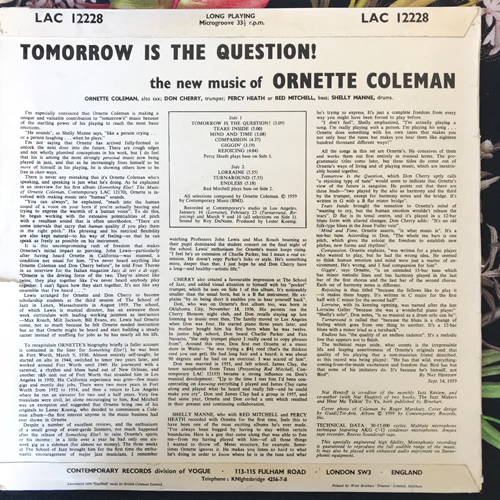 ORNETTE COLEMAN Tomorrow Is The Question! (Contemporary - UK original) (VG/VG-) LP