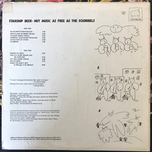 STARSHIP BEER Nut Music As Free As The Squirrels (Land Mammal - USA original) (VG-/VG) LP