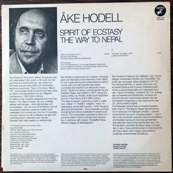 ÅKE HODELL Spirit Of Ecstasy / The Way To Nepal (Caprice - Sweden original) (VG+/EX) LP