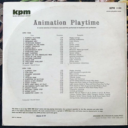 HAROLD SMART Animation Playtime (KPM - UK original) (VG+/EX) LP