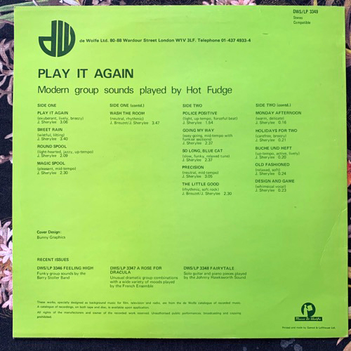 HOT FUDGE Play It Again (Music De Wolfe - UK original) (VG+) LP