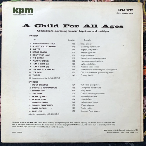 JOE GRIFFITHS A Child For All Ages (KPM - UK original) (VG+) LP