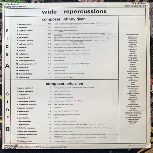 JOHNNY DEAN, ERIC ALLEN Wide Repercussions (JW Theme Music - UK original) (VG+/EX) LP