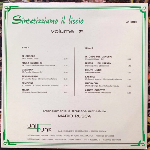 MARIO RUSCA Sintetizziamo Il Liscio Volume 2° (Unifunk - Italy original) (VG+) LP