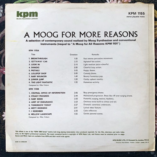 MIKE VICKERS A Moog For More Reasons (KPM - UK original) (VG+) LP