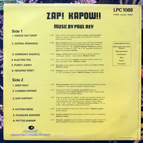 PAUL REY Zap! Kapow!! (Chappell - UK original) (VG+) LP