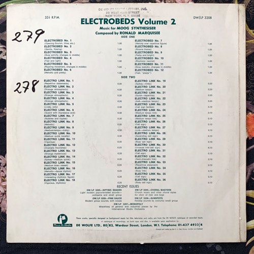 RONALD MARQUISEE Electrobeds Vol. 2 - Music For Moog Synthesizer (Music De Wolfe - UK original) (VG/VG+) LP