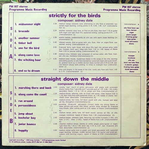 SIDNEY DALE Strictly For The Birds & Straight Down The Middle (Programme Music - UK reissue) (VG+) LP