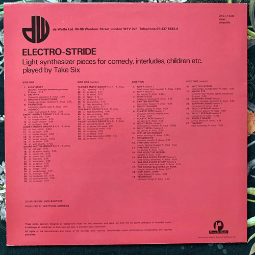 TAKE SIX Electro-Stride (Music De Wolfe - UK original) (VG+/EX) LP
