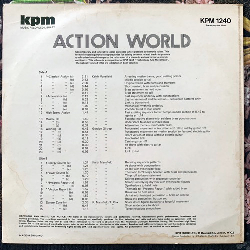 VARIOUS Action World (KPM - UK original) (VG/EX) LP