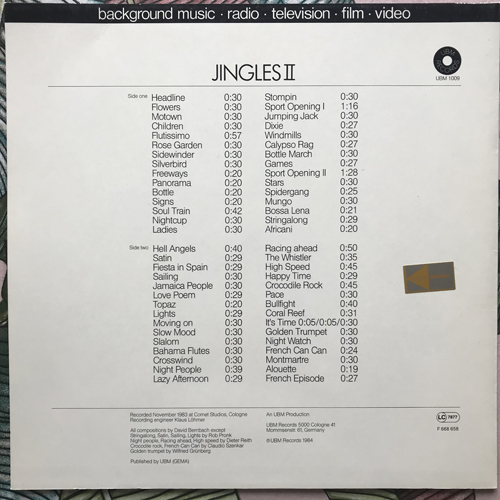VARIOUS Jingles II (UBM - Germany original) (VG+/EX) LP