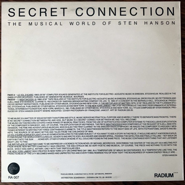 STEN HANSON Secret Connection - The Musical World Of Sten Hanson (Radium 226.05 - Sweden original) (EX/VG+) LP