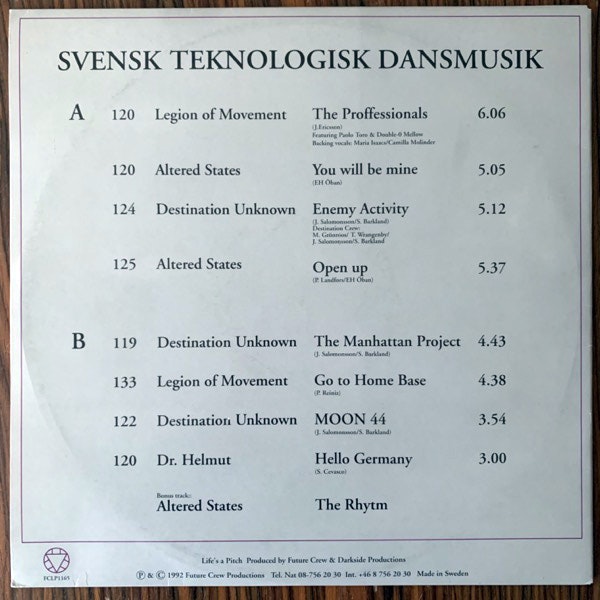 VARIOUS Svensk Teknologisk Dansmusik - Life's A Pitch (Future Crew - Sweden original) (EX/VG+) LP