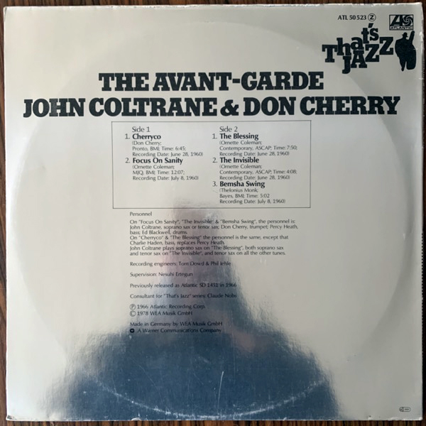 JOHN COLTRANE & DON CHERRY The Avant-Garde (Atlantic - Germany 1978 reissue) (VG/VG+) LP