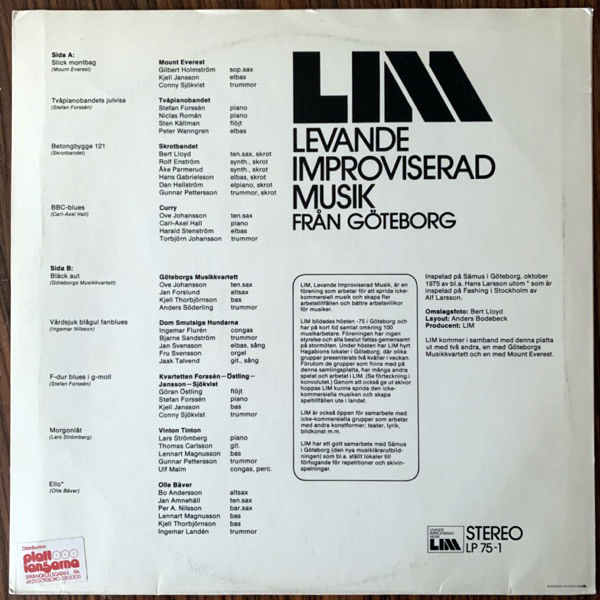 VARIOUS LIM: Levande Improviserad Musik Från Göteborg (Levande Improviserad Musik - Sweden original) (VG+/EX) LP