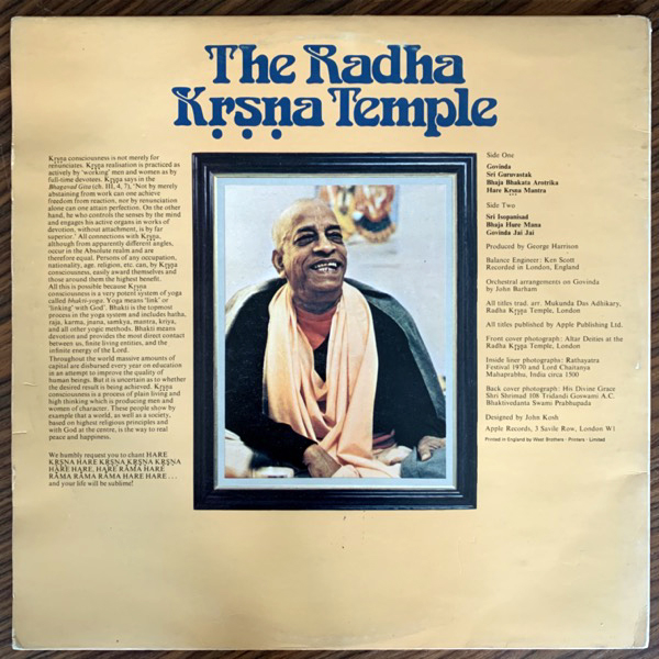 RADHA KRSNA TEMPLE, the The Radha Krsna Temple (Apple - UK original) (VG+) LP