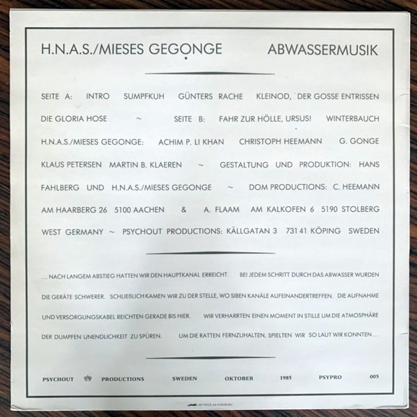 H.N.A.S. / MIESES GEGONGE Abwassermusik (Psychout - Sweden original) (EX) LP