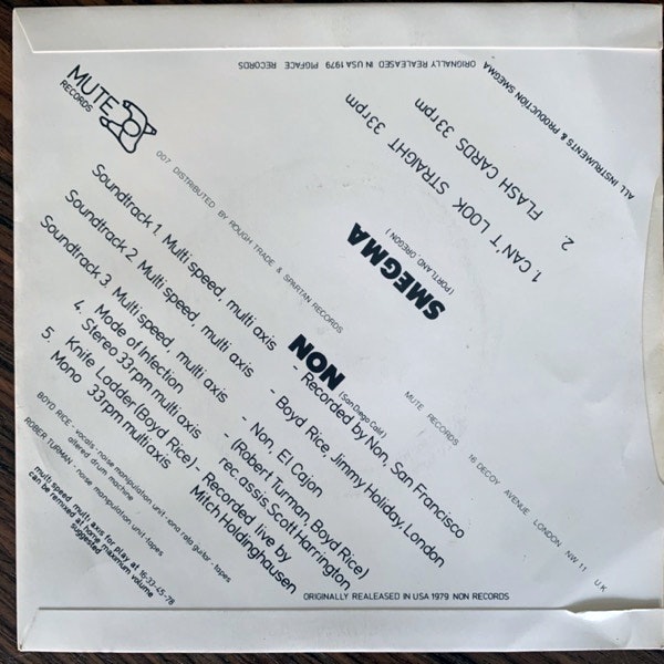 NON + SMEGMA Smegma + NON (Mute - UK original) (VG+) 7"