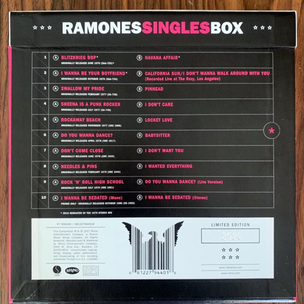 RAMONES Singles Box (Rhino - Europe original) (EX/NM) 10x7" BOX