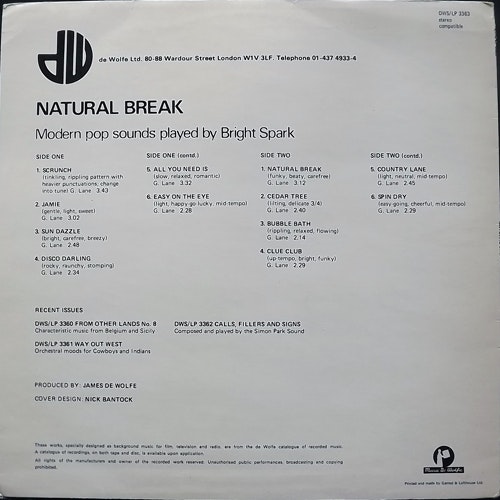 BRIGHT SPARK Natural Break (Music De Wolfe - UK original) (VG/VG+) LP